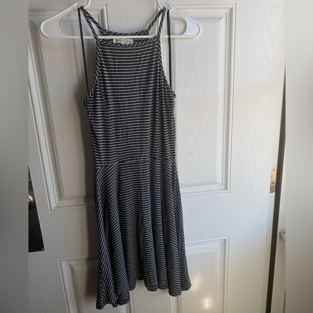 Stretch flowy Black and white striped dress